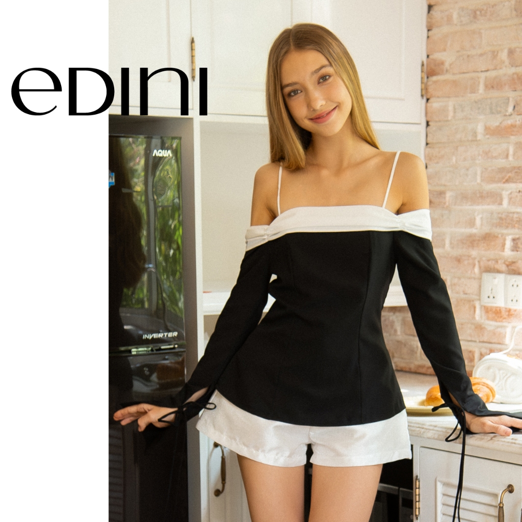 Áo Tay Dài Trễ Vai Phối Viền Trắng Sang Trọng - EDINI - A1606