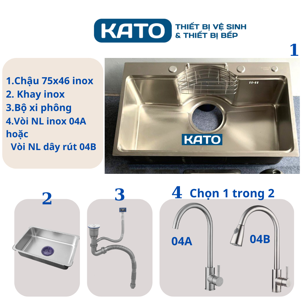 Chậu rửa bát 1 hố Inox SUS304 dày 3,5mm, bồn rửa chén một ngăn lướn bán nguyệt thiết kế nhật bản hiện đại