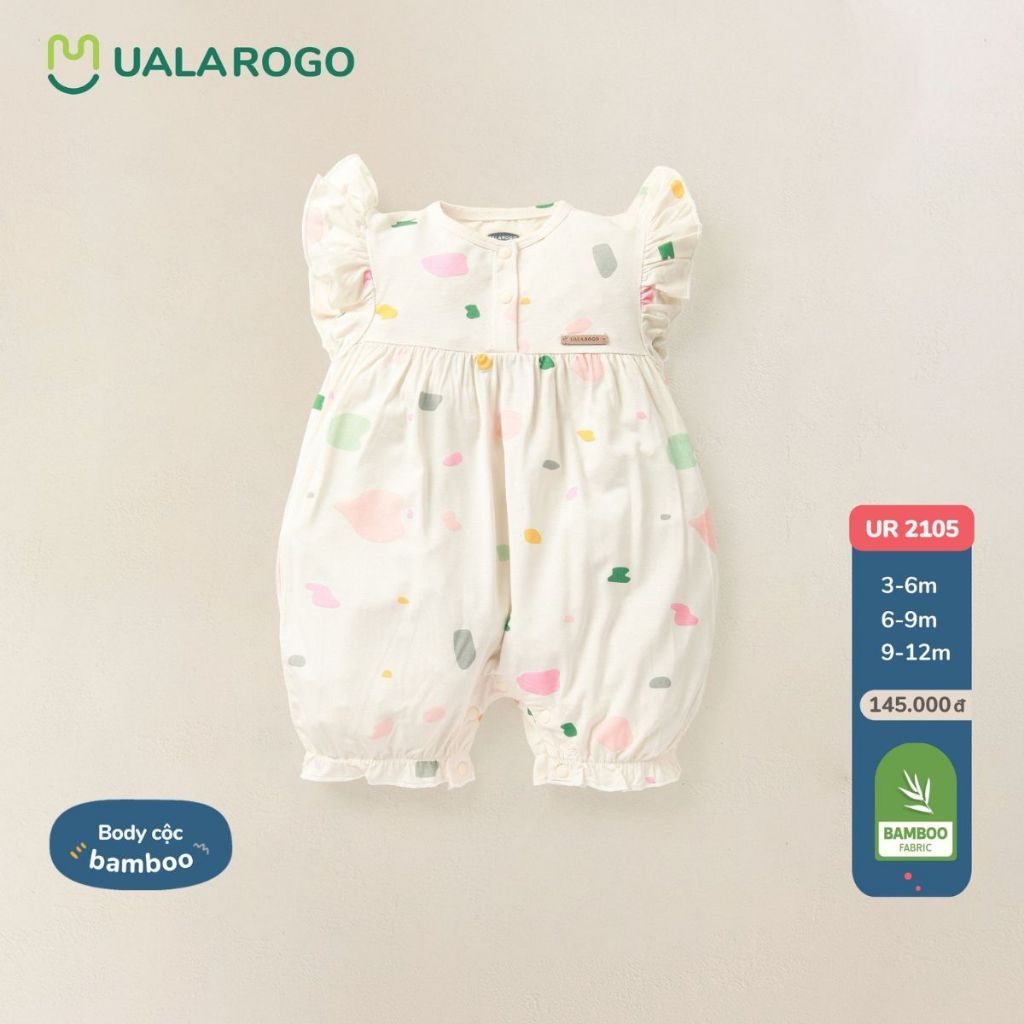 Bộ Bodysuit cộc tay cho bé Ualarogo 3-12 tháng vải sợi tre BAMBOO cúc giữa mềm mại thoáng mát co giãn 2090