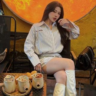 Váy sơ mi kẻ cutout trend Kianvu