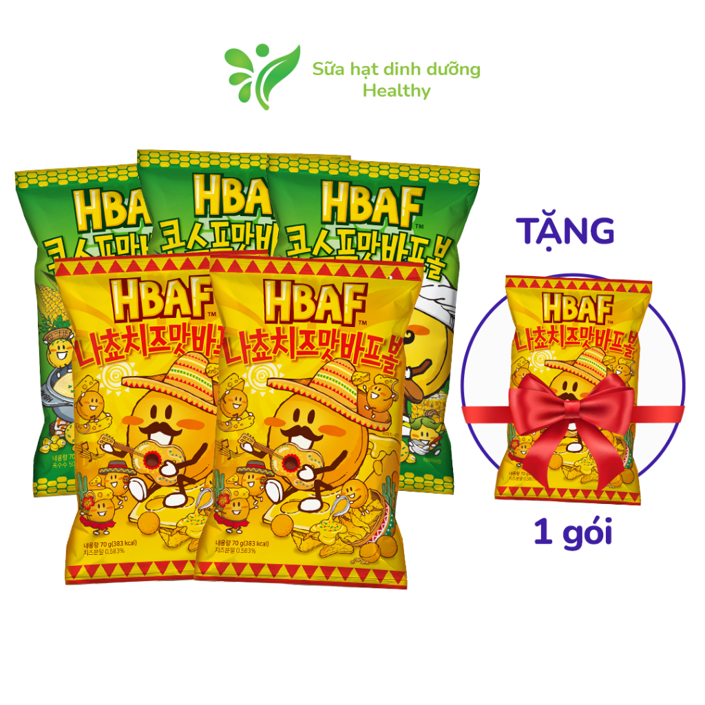 [MUA 5 TẶNG 1] Snack Bắp HBAF Cheese Ball Hàn Quốc Thơm Ngon Các Vị Phô Mai Nacho/ Súp Bắp (70g x 6 Gói)