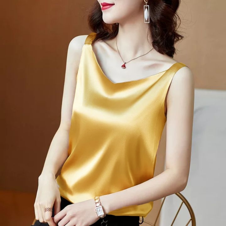 Áo nữ hai dây cổ tim mặc trong vest dễ thương chất vải lụa satin Hàn Quốc thoáng mát khi mặc VannhShop AO0003