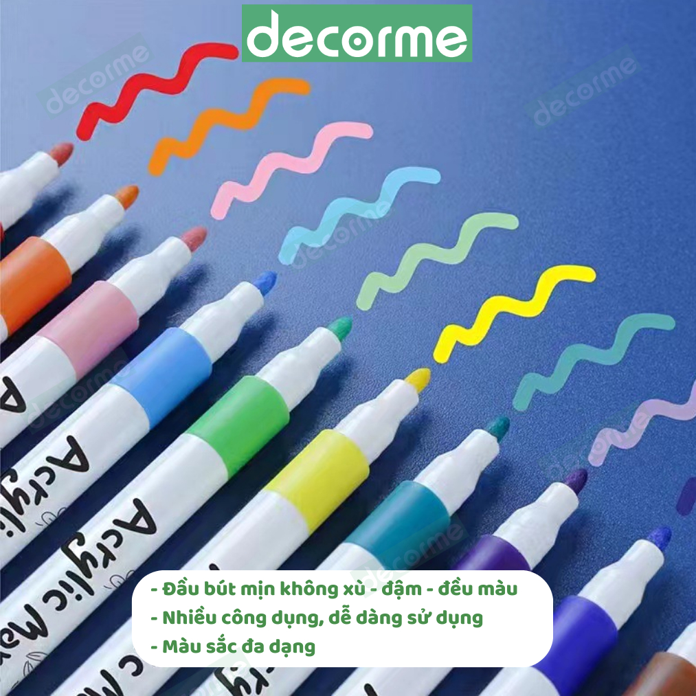 Bút sơn Acrylic Marker Decorme set 12/24/36/48/60 bút màu Acrylic chống nước vẽ trên mọi chất liệu vẽ giày vải chai lọ