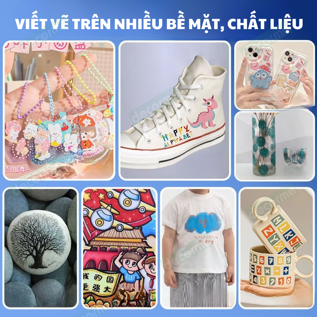 Bút sơn Acrylic Marker Decorme set 12/24/36/48/60 bút màu Acrylic chống nước vẽ trên mọi chất liệu vẽ giày vải chai lọ