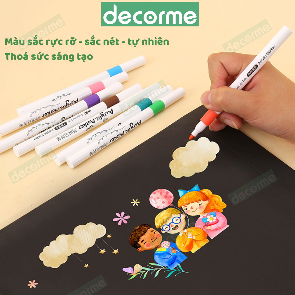 Bút sơn Acrylic Marker Decorme set 12/24/36/48/60 bút màu Acrylic chống nước vẽ trên mọi chất liệu vẽ giày vải chai lọ