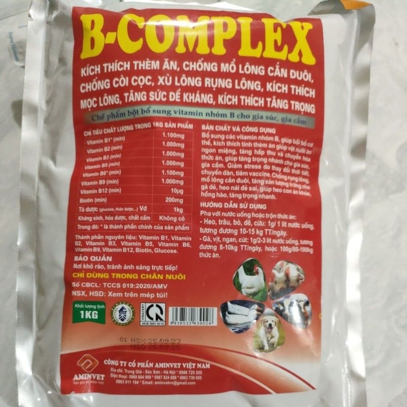Bcomplex 1kg cho vật nuôi lợn, gà, vịt ngan chó mèo, trâu bò, dê cừu.