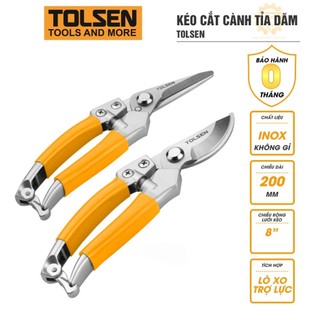 Kéo cắt tỉa cành cao cấp TOLSEN 31031 31032 lưỡi inox thẳng thép không gỉ 200mm dùng làm vườn chăm sóc cây cối