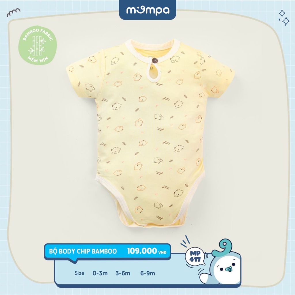 Body chip cho bé sơ sinh Mompa từ 0 đến 9 tháng vải Sợi tre Bamboo mềm mịn co giãn cúc bấm MP 417