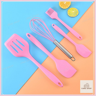 Bộ dụng cụ làm bánh 5 món silicon, nấu ăn, trà sữa, chè gồm chổi, spatula trộn bột, đánh trứng, xẻng silicone chịu nhiệt