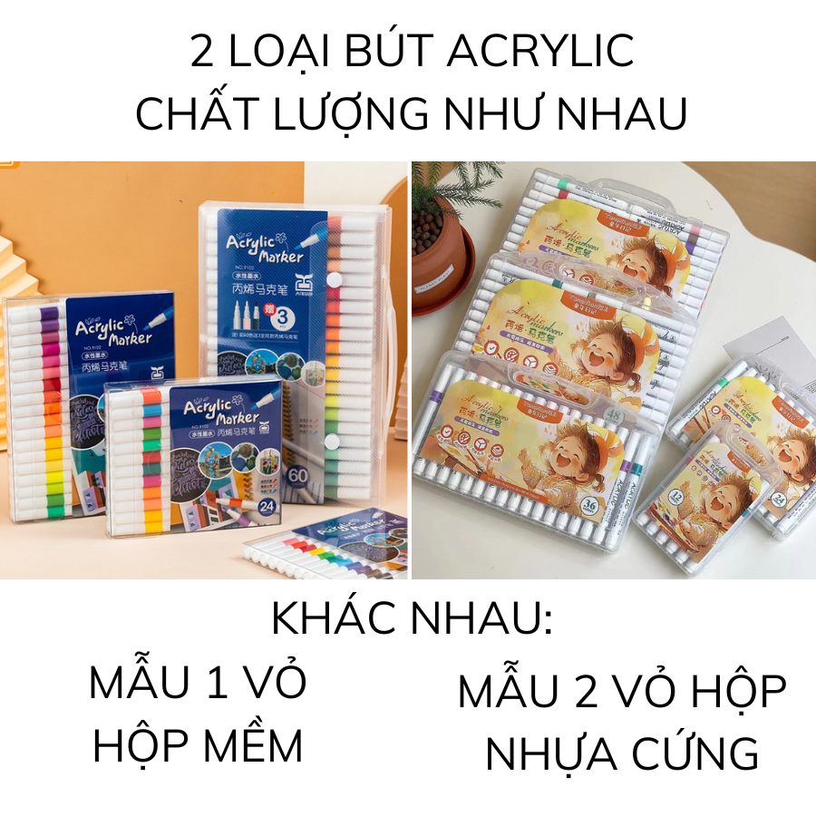 Bút sơn Acrylic Marker Decorme set 12/24/36/48/60 bút màu Acrylic chống nước vẽ trên mọi chất liệu vẽ giày vải chai lọ