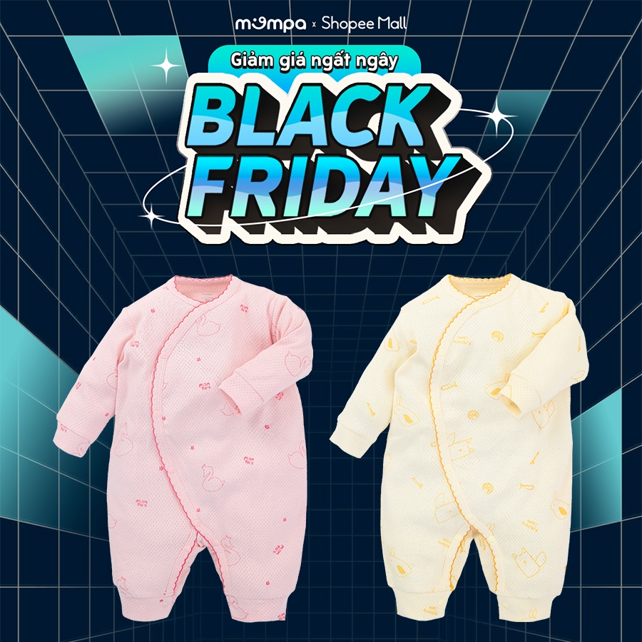 Bodysuit sơ sinh cho bé Mompa 0-9 tháng dài tay cúc chéo vải sợi tre bamboo mềm mại thoát hơi tốt MP 419