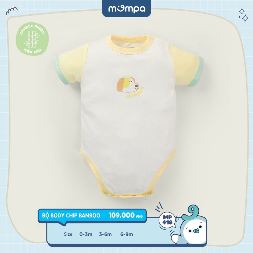 Body chip cho bé sơ sinh Mompa từ 0 đến 9 tháng vải Sợi tre Bamboo mềm mịn co giãn cúc bấm MP 418