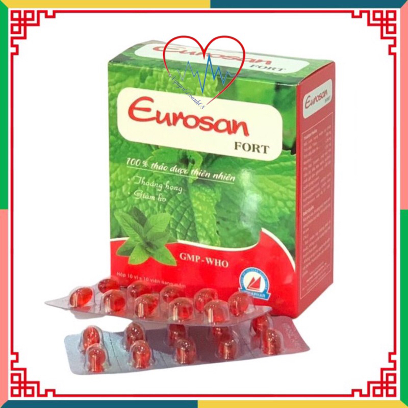 EUROSAN FORT (Viên màu đỏ ) - Bổ Phế , Làm Ấm Họng , Giảm Ho, Giảm Đau Rát Họng, Thông Thoáng Mũi Họng ( Hộp 100 viên)