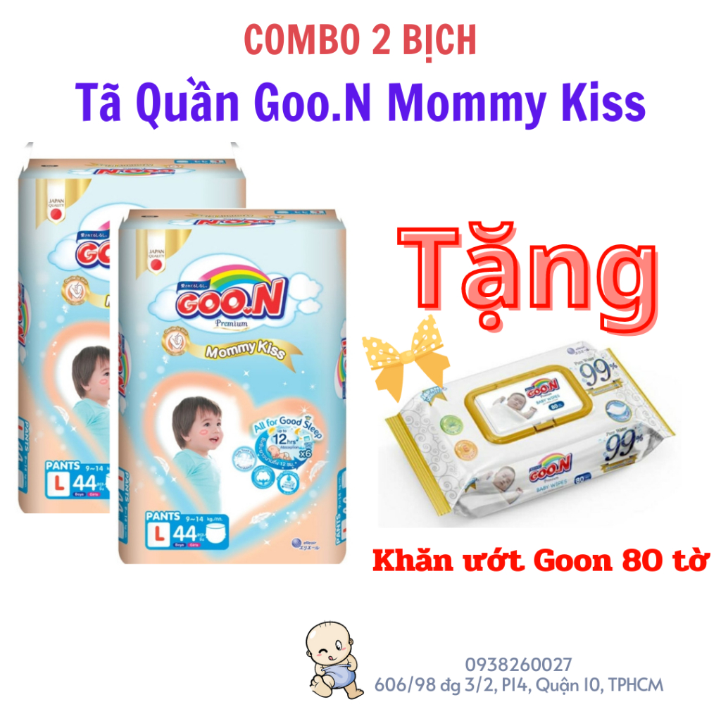 Combo 2 Gói Tã Quần Goon Mommy Kiss L44/XL40/XXL34 miếng
