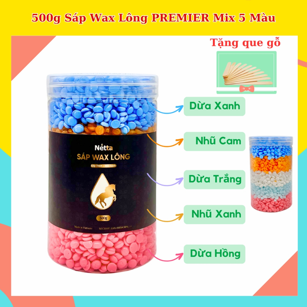 Hủ 500g sáp wax lông MIX 5 màu cao cấp - Sáp wax thơm, wax sạch lông, an toàn cho da.