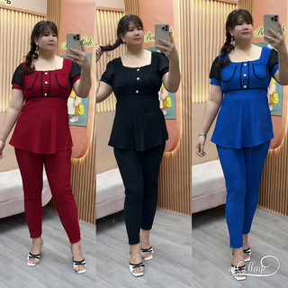 Sét Thiết Kế Quần Ôm 9 Tấc Áo Peplum Viền Hi túi Nổi BigSiZe Nữ 60-95kg