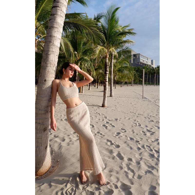 Đầm Renreu ôm body dệt ren hai mảnh cột dây DINSSWIMWEAR