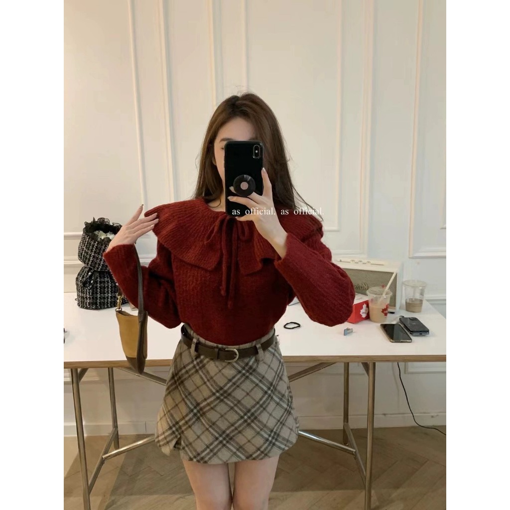 @hanhiwithlove - ÁO LEN CỔ BÈO CÓ DÂY NƠ HÀNG QCCC 2023 CHUẨN TAG AS MÃ 10778