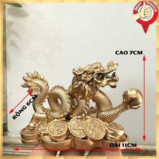[Mẫu mới 2024] Tượng đá Rồng phong thủy trang trí bàn làm việc giúp thịnh vượng may mắn -Dài 11cm- Màu nhũ đồng