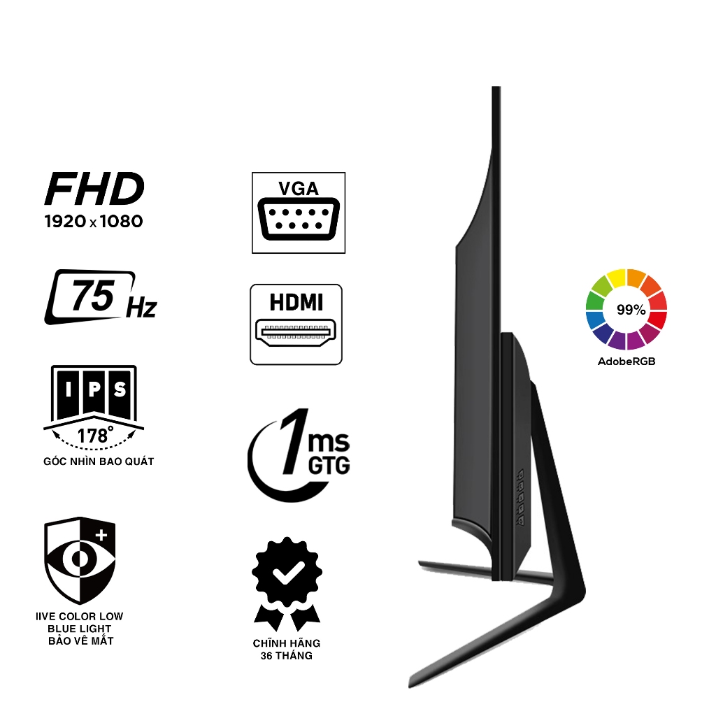Màn hình máy tính PC Phantom snake tấm nền IPS 24inch 75Hz mới fullbox thiết kế tràn viền