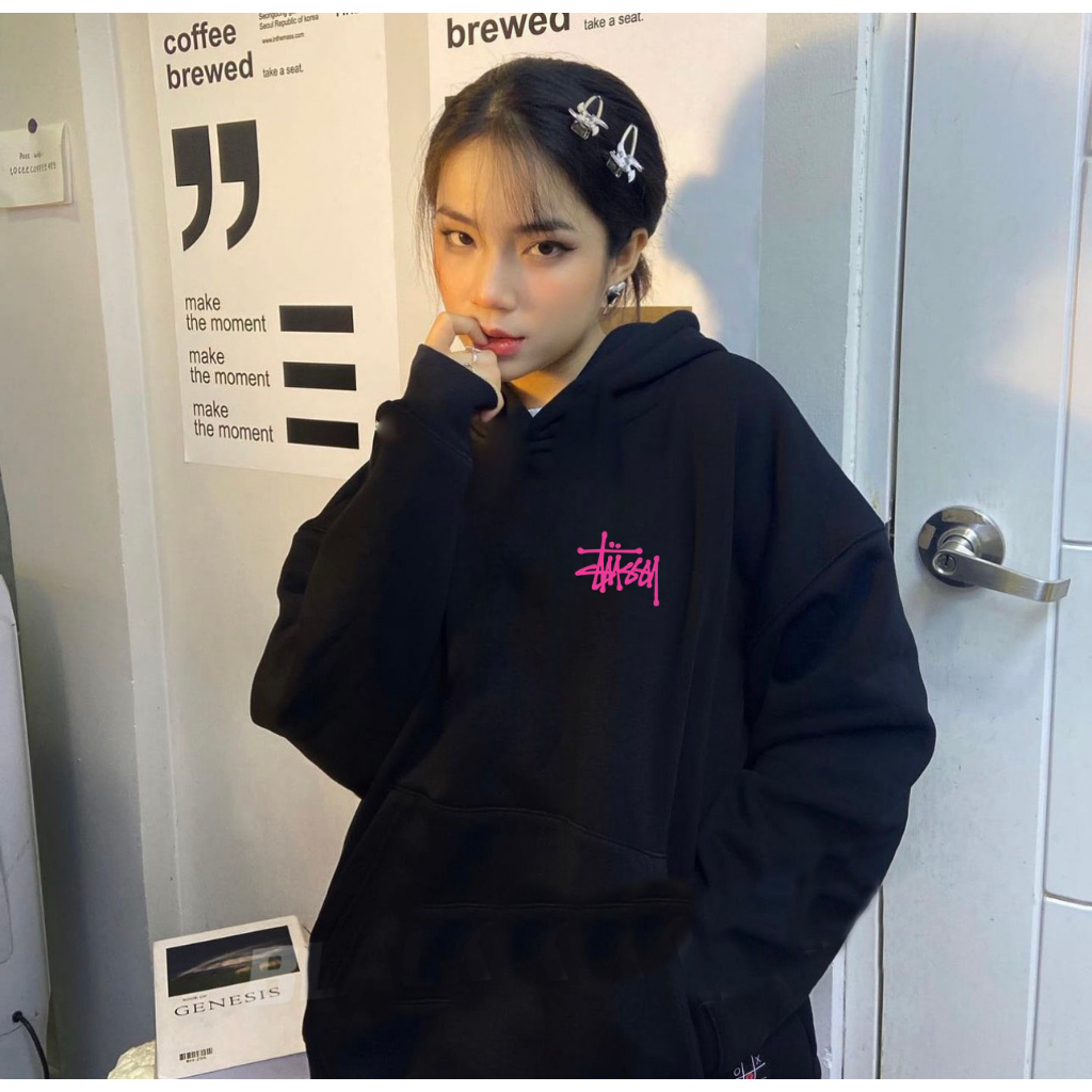 Áo HOODIE Stussy logo hồng chất liệu nỉ bông cao cấp,Áo sweater nam nữ thu đông local brand