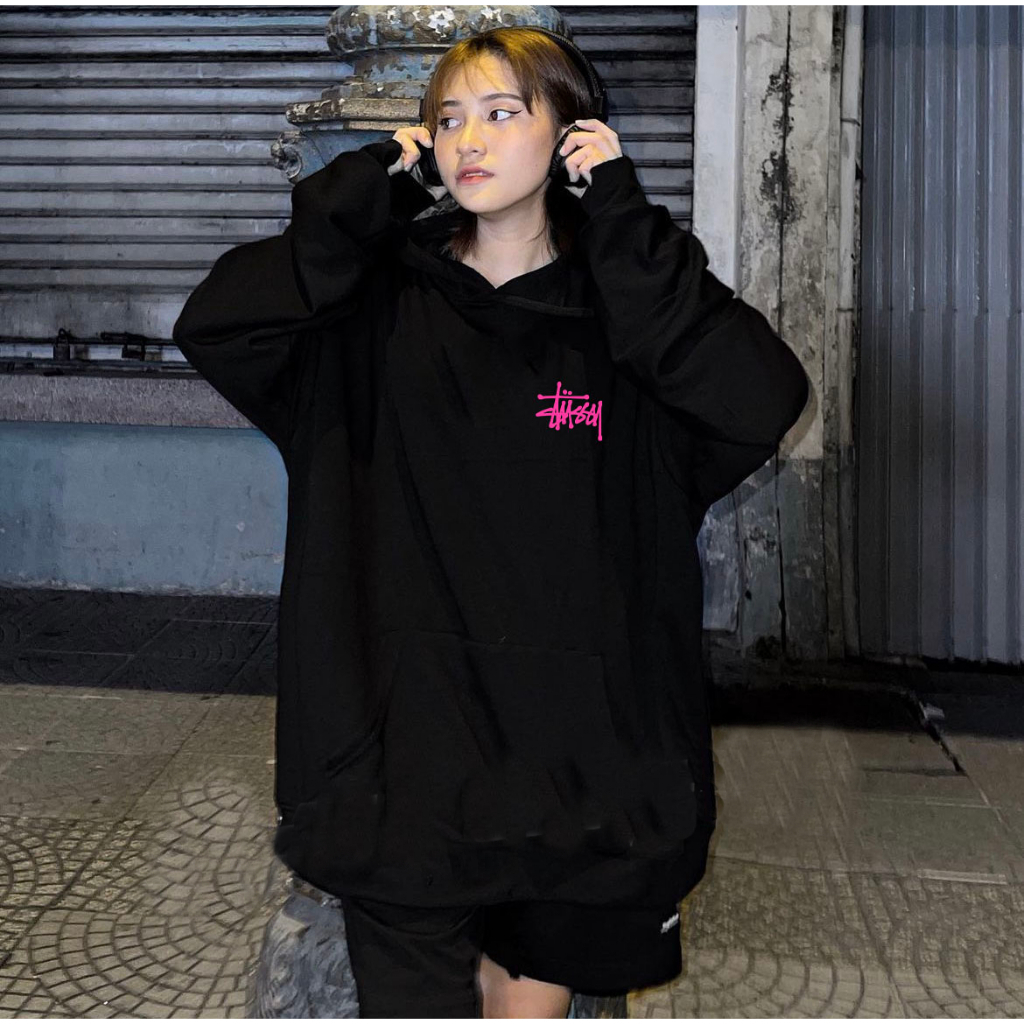 Áo HOODIE Stussy logo hồng chất liệu nỉ bông cao cấp,Áo sweater nam nữ thu đông local brand