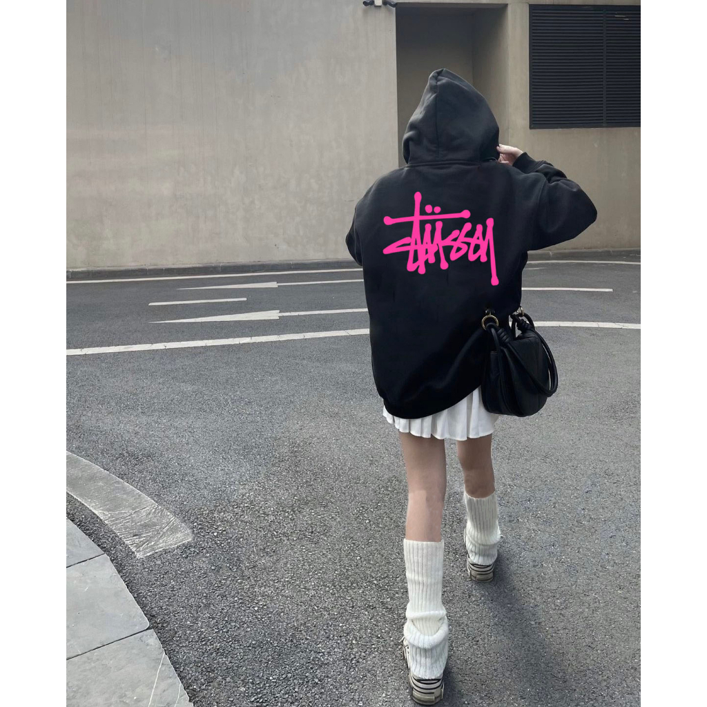 Áo HOODIE Stussy logo hồng chất liệu nỉ bông cao cấp,Áo sweater nam nữ thu đông local brand