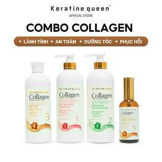 Dầu gội, xả, kem ủ, dầu dưỡng collagen giúp dưỡng tóc khô xơ với công thức phục hồi giàu collagen | keratine queen combo