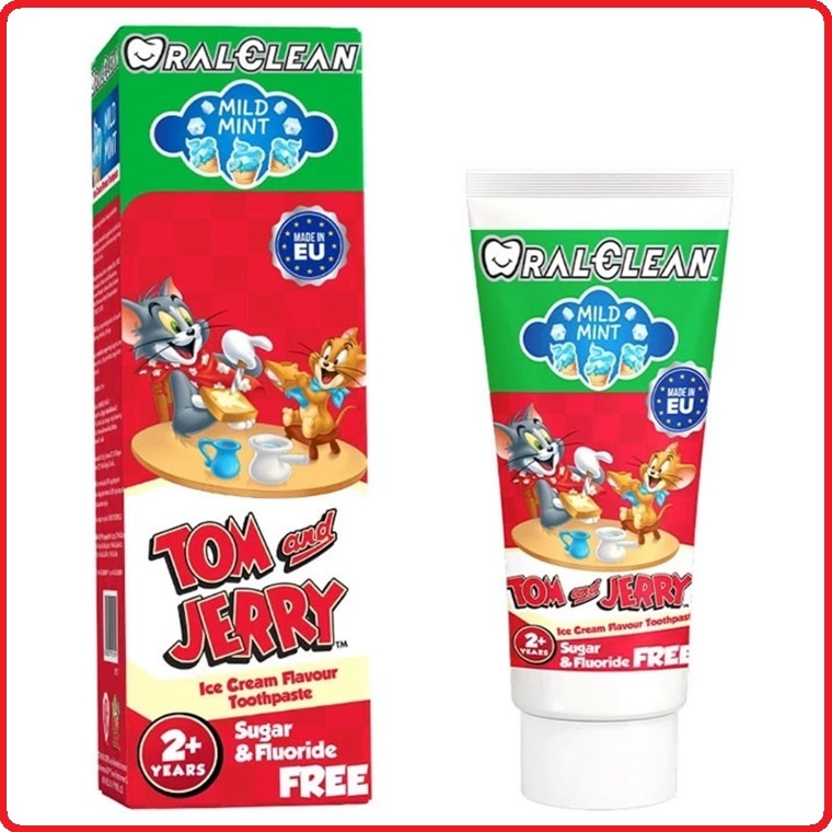 Kem đánh răng cho bé OralClean Tom and Jerry Mild Mint 75ml - Cho bé từ 2 tuổi