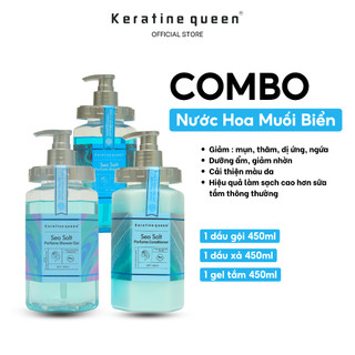 Dầu gội, Dầu Xả, Sữa Tắm NƯỚC HOA MUỐI BIỂN Kiềm Dầu, Khô Thoáng, Cung Cấp Dưỡng Chất Cho Da, Tóc Keratine Queen Combo