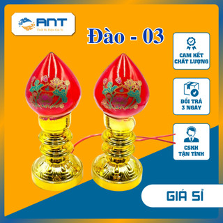 Đôi đèn thờ trái đào, Cặp đèn bàn thờ phật, Đèn để bàn thờ Quả Đào Thủy Tinh