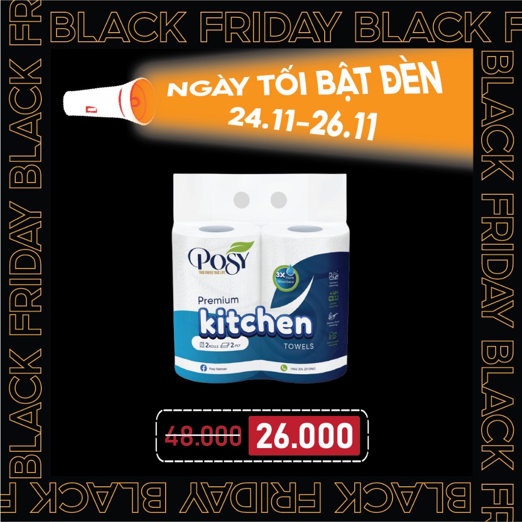 Combo 2 cuộn giấy lau bếp đa năng cao cấp Posy (2 cuộn x 2 lớp, 34m), tiện dụng, tiết kiệm, thấm hút nhanh.