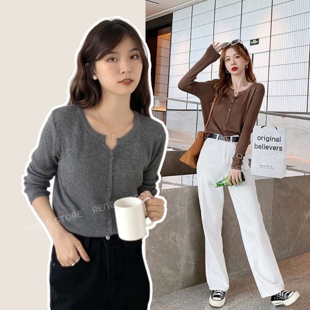 Áo len tăm khuy nhỏ dài tay, Áo khoác cardigan nữ dáng vừa A1142