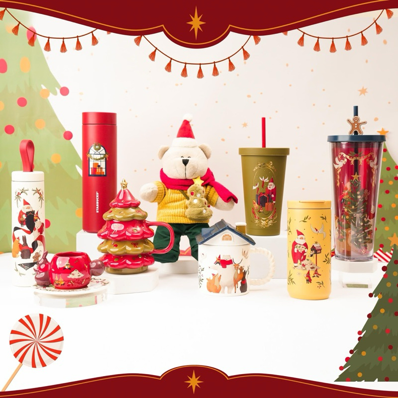 Gấu Starbucks Bearista Bear Holiday Theme With Tree Bag