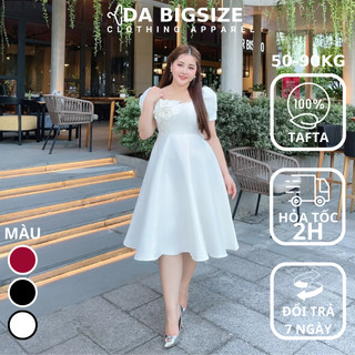 DA BIGSIZE - Đầm Dự Tiệc , Váy Nữ Bigsize Với Thiết Kế Hoa Hồng Ngực Phiên Bản Cao Cấp Dành Cho Người Mập 50-90kg