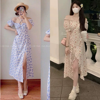 ĐẦM MAXI HOA CỔ U XẺ TÀ (KÈM VIDEO HÌNH THẬT)