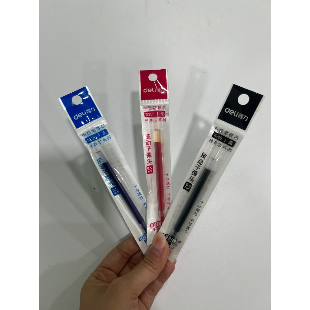 Ruột Bút Gel Deli 0.5mm dùng Cho Bút Bi Bấm A057B A575 A623 S101 - Viết Êm Trơn Tru Không Gai Mực Lâu Hết Mực Ngòi S206