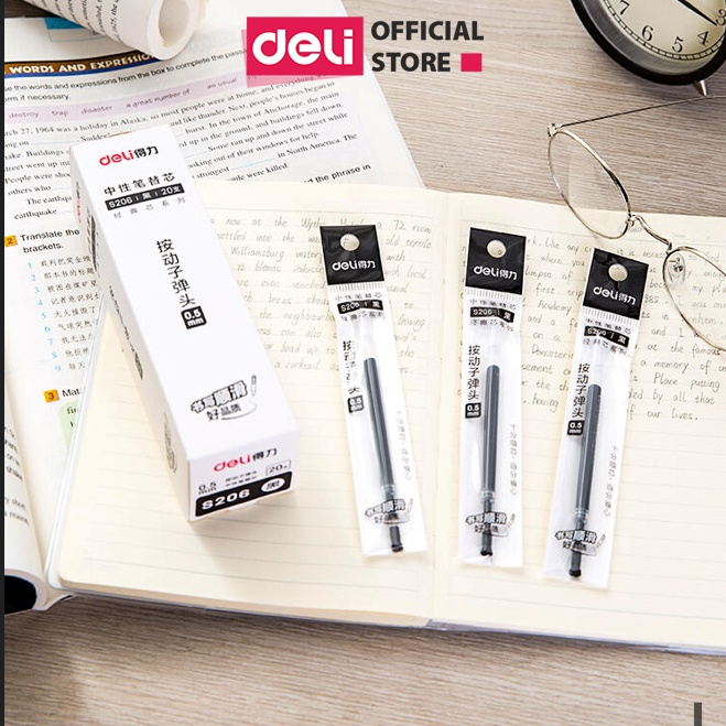 Sỉ Hộp 20 Ruột Bút Gel Deli S206 Ngòi 0.5mm Dùng Thay Cho bút A575, A057B-01 S101, A623, S60-ST