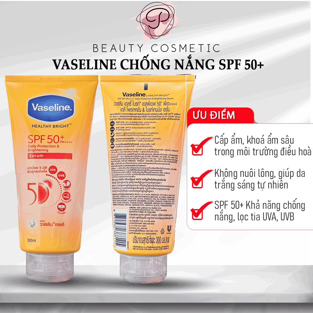 [THÁI LAN] Kem chống nắng cơ thể Vaseline 50x bảo vệ da với SPF 50+ PA++++ giúp da sáng hơn gấp 2X 300ml