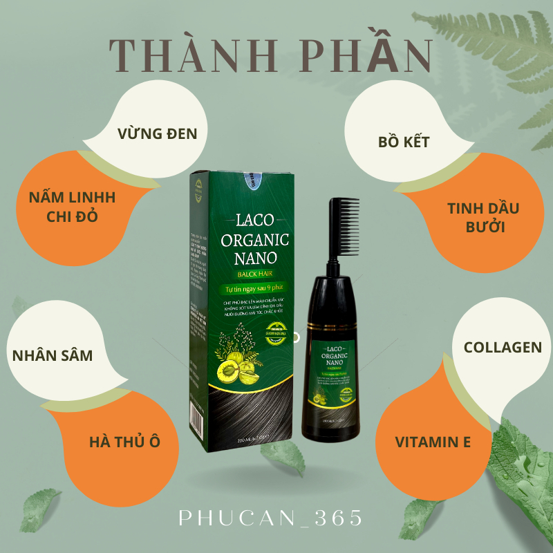 Dầu gội phủ bạc LACO OGANIC NANO chính hãng an toàn hiệu quả ngay sau 9 phút không gây kích ứng da đầu chai 200ml