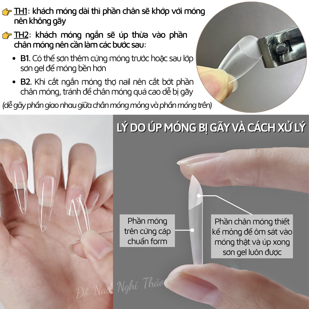 Móng úp tay nhám form hạt gạo hộp 240 móng Nghi Thảo