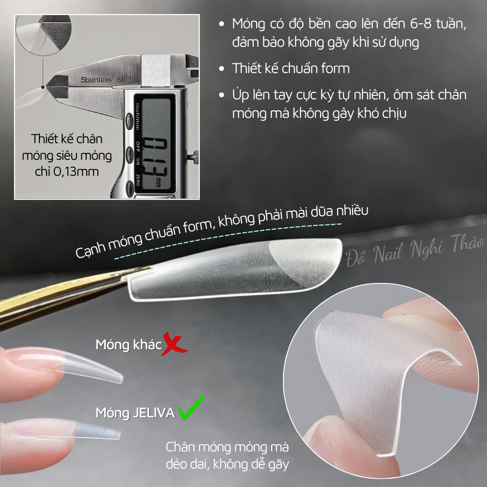 Móng úp tay nhám form hạt gạo hộp 240 móng Nghi Thảo