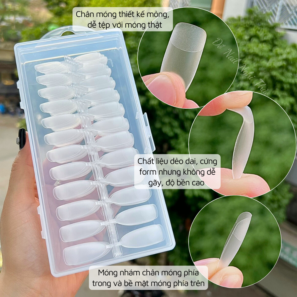 Móng úp tay nhám form hạt gạo hộp 240 móng Nghi Thảo