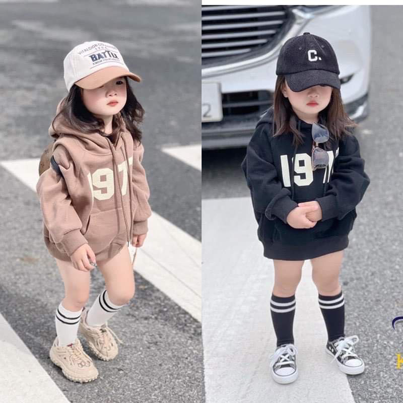 Áo hoodie 1977 màu nâu , đen cho bé trai , gái 1-8t