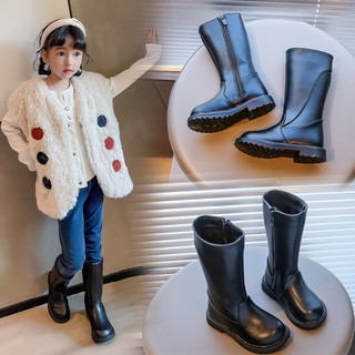 Giày Boot Trẻ Em-Bốt Cao Cổ Bé Gái Bốt trơn khóa kéo chất da PU êm mềm đế chống trơn trượt phong cách Hàn Quốc mới nhất