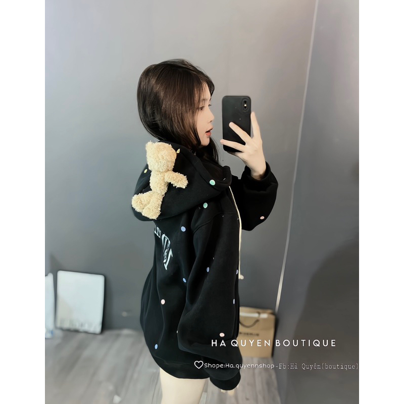 Áo khoác hodie zip chấm bi-Kèm gấu