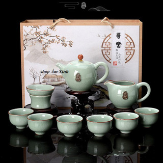 Bộ ấm chén sứ men rạn Cảnh Đức