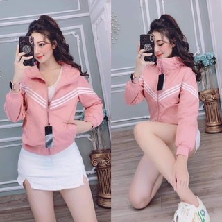 ÁO KHOÁC DÙ NỮ PHỐI 3 SỌC NGỰC AD HOT CÓ MŨ CHẤT XỊN. AZ3