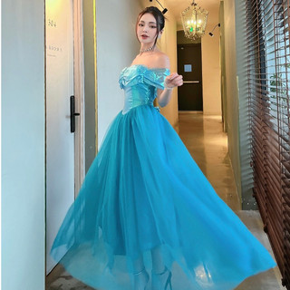  Đầm maxi đi biển dạ hội lưới xanh công chúa- Maxingoclan