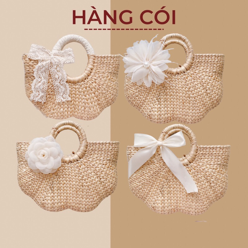 (Ảnh thật 100%) Túi cói lục bình size 28 dáng bí ngô chụp ảnh cực xinh-Hàng Cói